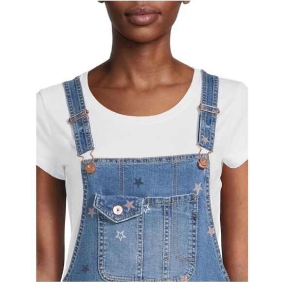 Womens Juniors Fashion Destructed Denim Shortalls Size L - Picture 4 of 5